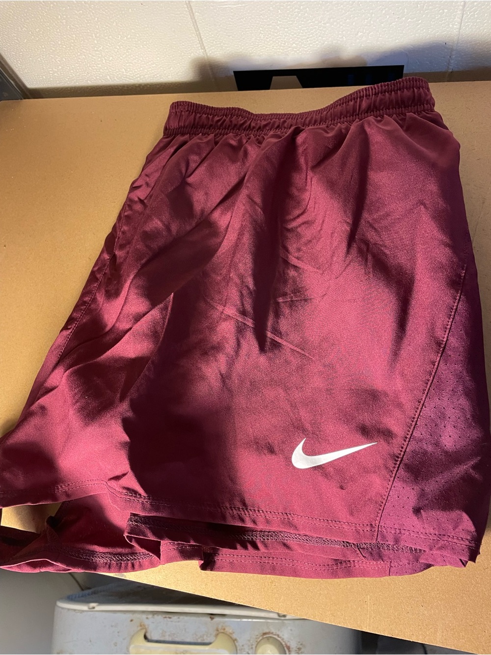 Nike Burgundy Running Shorts with White Swoosh